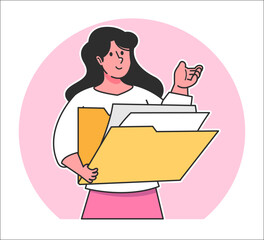 A woman searches for data from a document folder