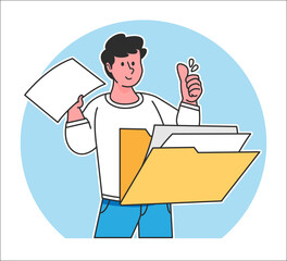 A man searches for data from a document folder