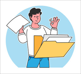 A man searches for data from a document folder