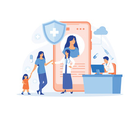 Electronic healthcare. Patient health record, Ehr, computer medical personal profile or prescription, flat vector modern illustration