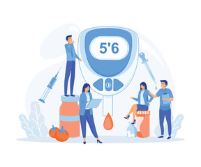 Diabetic Blood Glucose Level Test at Digital Glucometer. Insulin Drop for Health Care Treatment. flat vector modern illustration