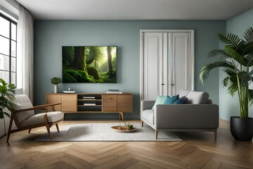Television and houseplants in room scene