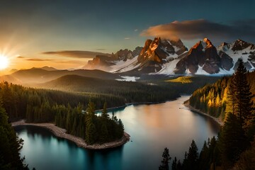 Fototapeta na wymiar Landscape of sunrise over the mountains