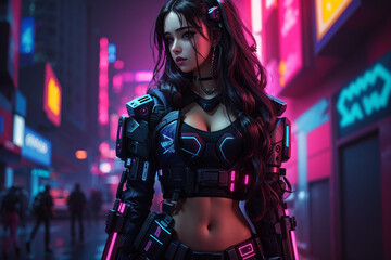 Fototapeta na wymiar cyberpunk girl future technology gaming illustration