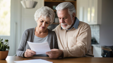 The couple of pensioners reads a document together