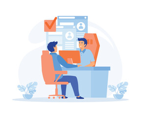 Job interview. HR manager and job seeker or candidate having conversation. flat vector modern illustration 