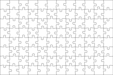 Jigsaw puzzle blank template or cutting guidelines of transparent pieces. Pieces are easy to separate (every piece is a single shape). Jigsaw puzzle transparent template. Vector illustration