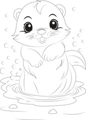 Coloring page a otter playing in a stream