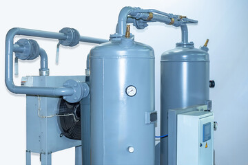 Industrial conditioning system. Tanks with nitrogen near conditioner unit. Industrial air cooling...