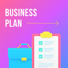 Business plan project task management social media post design template 3d realistic vector