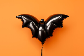 black bat foil balloon on an orange background for Halloween - obrazy, fototapety, plakaty