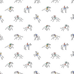 Horse racing, seamless pattern on white background