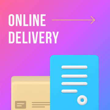 Online delivery shopping order parcel shipping social media post design template 3d realistic vector