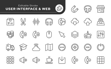 Line icon set. Web mobile user interface. UI and UX. Vector icon pack. Web icons in outline linear style.