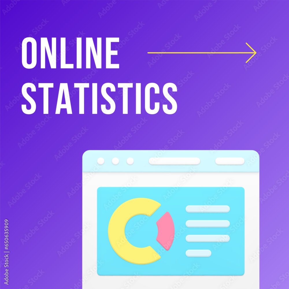 Poster online statistics web browser data analyzing social media post design template 3d realistic vector