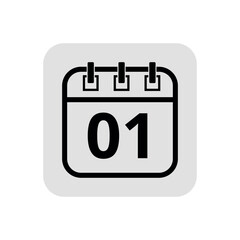 Calendar flat icon in hollow stroke in black color, vector illustration of calendar with specific day marked, day 01.