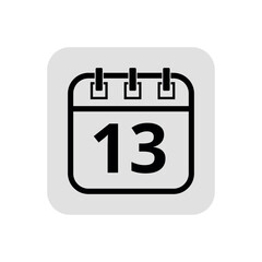 Calendar flat icon in hollow stroke in black color, vector illustration of calendar with specific day marked, day 13.