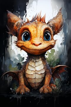 cute little baby dragon. Cartoon character. Baby fire dragon or dinosaur cute characters.