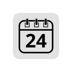 Calendar flat icon in hollow stroke in black color, vector illustration of calendar with specific day marked, day 24.