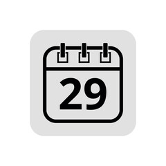 Calendar flat icon in hollow stroke in black color, vector illustration of calendar with specific day marked, day 29.