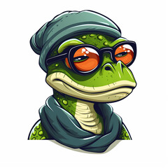 zabawny rysunkowy krokodyl w czapce i okularach