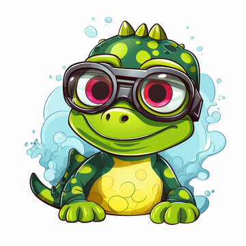 Fototapeta kolorowy kreskówkowy portret uśmiechniętego krokodyla w okularach.