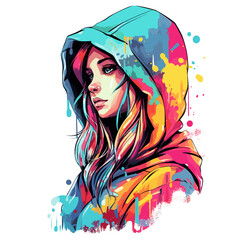 Naklejka premium Hooded girl colorful, Illustration, Watercolor PNG