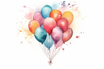 Obraz premium Watercolor balloons arranged in a bouquet on white background. AI generated