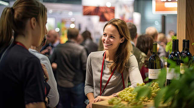 Eine l&auml;chelnde Frau auf einer Wein - Messe