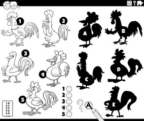 shadows game with cartoon roosters coloring page