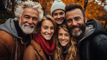 Portrait of big family celebrate Thanksgiving. Generative Ai