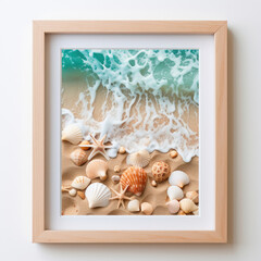 Frame print featuring a beach and ocean theme Ai Generative