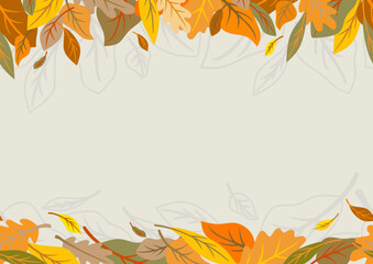 Autumn leaves border, Vector seamless pattern with fall leaves. Background with decorative elements for printing.