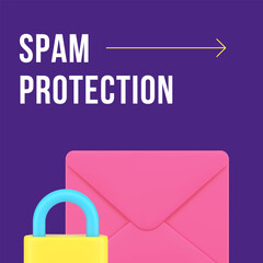 Spam protection network security email service social media post design template 3d realistic vector