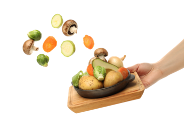 PNG, Cooking, pan with ingredients, isolated on white background