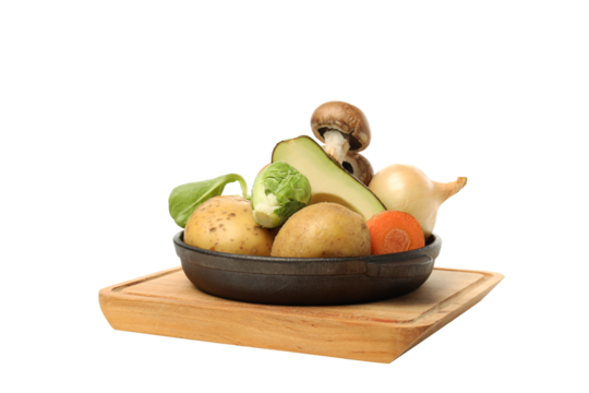 PNG, Cooking, pan with ingredients, isolated on white background