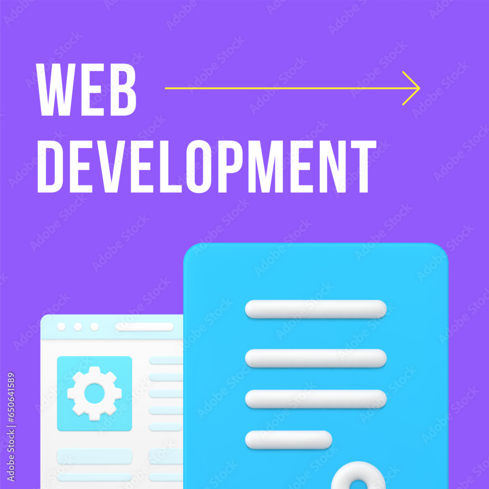 Poster web development business graph data analyzing social media post design template 3d realistic vector