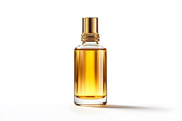a bottle of essential oil with liquid inside the bottle isolated on white background