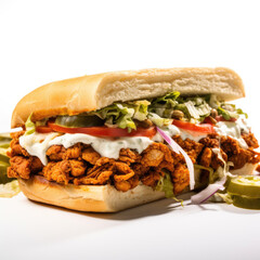 Mexican Fried Chicken Torta on white background Ai Generative