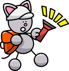 避難訓練をするにゃんまるのイラスト　猫
