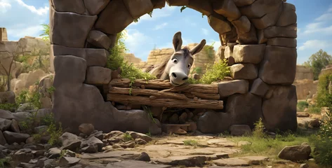 Fototapeten donkey in the field, donkey in the desert, donkey in the mountains hd wallpaper © Yasir