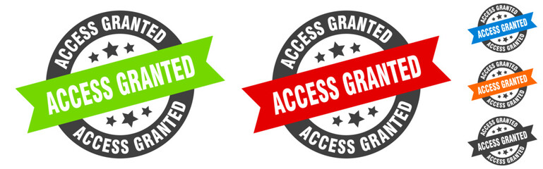 access granted stamp. access granted round ribbon sticker. tag