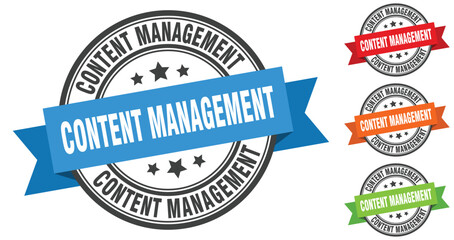 content management stamp. round band sign set. label
