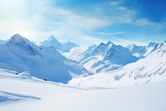 Huge snow mountain range with blue sky ski resort background