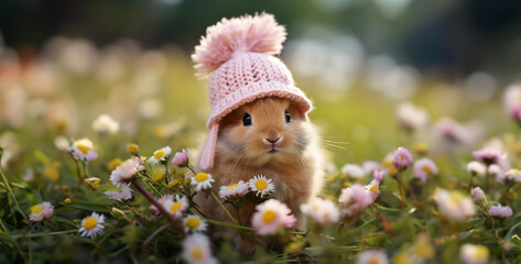 rabbit cute with hat flower hd wallpaper 
