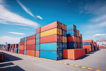 Container at the port for advertising and background, container pile, import and export concept.