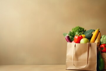 Grocery bags full of merchandise Vegetables and fruits for Online Grocery Shopping and Home Delivery Ideas