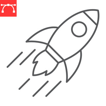 Rocket Launch Line Icon, Cosmos And Startup, Spaceship Vector Icon, Vector Graphics, Editable Stroke Outline Sign, Eps 10.