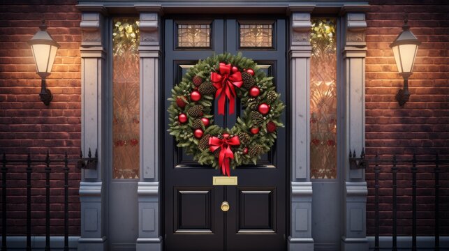 New Year's wreath on the door.