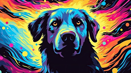 Psychic Waves: Aus der Fantasie in einer verträumten und spirituellen Erscheinung entstandene Visualisierung in Form von einem farbenfrohen Hund